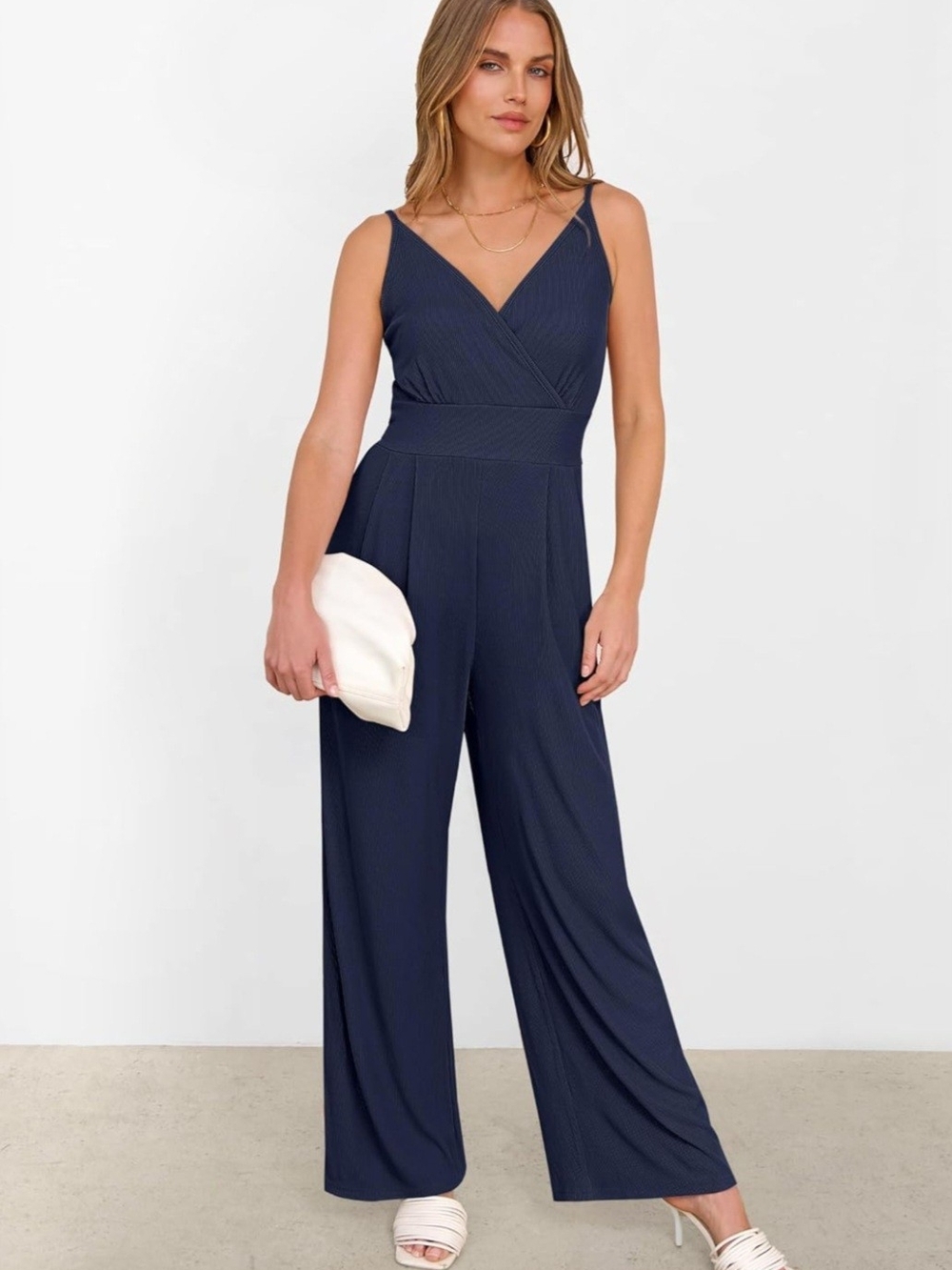 Navy Blue Wide Leg Jumpsuit - Picture 2 of 8
